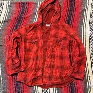 Columbia cotton hooded button-up, size small.